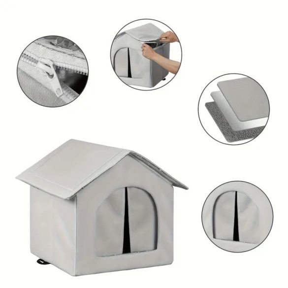 Kültéri vízálló macska-kutya ház ezüst 42x42cm KQ4551440-42