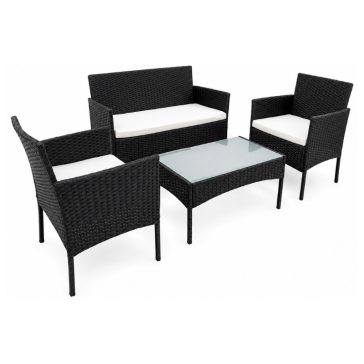   Kerti rattan hatású bútor szett üvegasztallal – 4 részes KR1