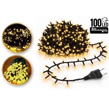   Kültéri és beltéri LED fényfüzér, 100 LED, meleg fehér, 8 m, 8 világítási móddal LAMP01CB

