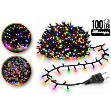  Kültéri és beltéri LED fényfüzér, 100 LED, színes, 8 m, 8 világítási móddal LAMP01MULTI