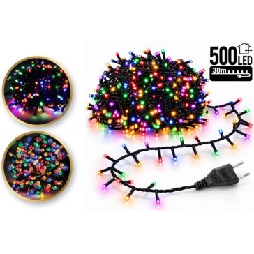   Kültéri és beltéri LED fényfüzér, 500 LED, színes, 38 m, 8 világítási móddal LAMP04MULTI