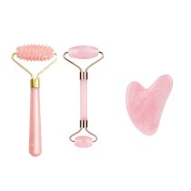   3 az 1-ben Arcmasszírozó és Gua Sha Készlet - Bőrmegújító és Alakformáló Szett - Rózsaszín LT6210624