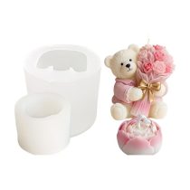   2 db-os 3D Szilikon Öntőforma Szett - Rózsás Maci és Rózsafej - Gyertya és Szappankészítéshez LU13051716