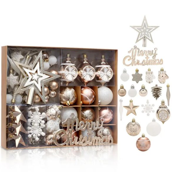 70 részes Karácsonyi Dísz Készlet – Kézzel Festett Csillag & Gömbök pezsgő arany LU7885936-PA