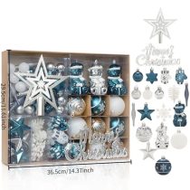   70 részes Karácsonyi Dísz Készlet – Kézzel Festett Csillag & Gömbök kék-ezüst LU7885936