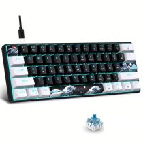   HXSJ 60% mechanikus billentyűzet fekete-fehér kék switchel LW132712