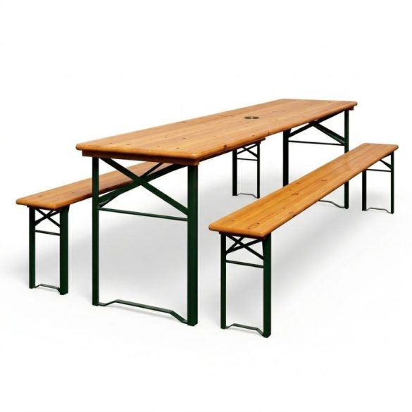 Napernyőtartós Összecsukható Fa Sörpad Garnitúra – 220 cm NPS220