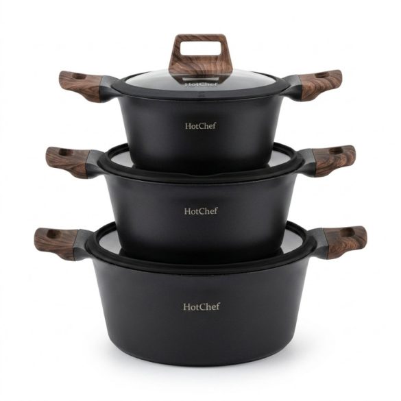 HotChef Matt Fekete Főzőedény Készlet – Elegancia és Funkcionalitás NUBE26-21F