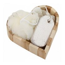   Naturális Wellness Fürdőkészlet Szív Alakú Kockás Fadobozban PL92758-2
