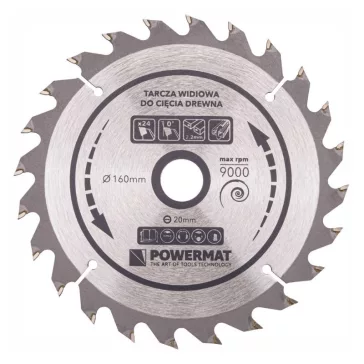   Powermat keményfém lapkás körfűrésztárcsa fához – 160 mm, 24 fog PM0878