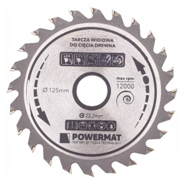   Powermat keményfém lapkás körfűrésztárcsa fához – 125 mm, 24 fog PM0894