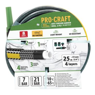 ProCraft Fekete-sárga kerti tömlő 25m PR-4KAT1925F