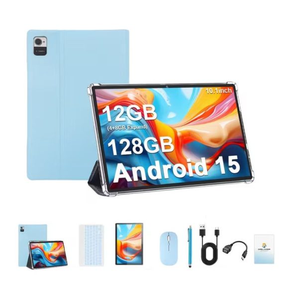 CRELANDER CR 10.1" Android 15 Tablet – Kék tok, billentyűzet, egér és toll szettel PR6580737K