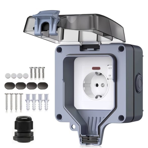 IP66 Kültéri Egyszeres Fali Csatlakozóaljzat – Kapcsolóval QD4610603-1