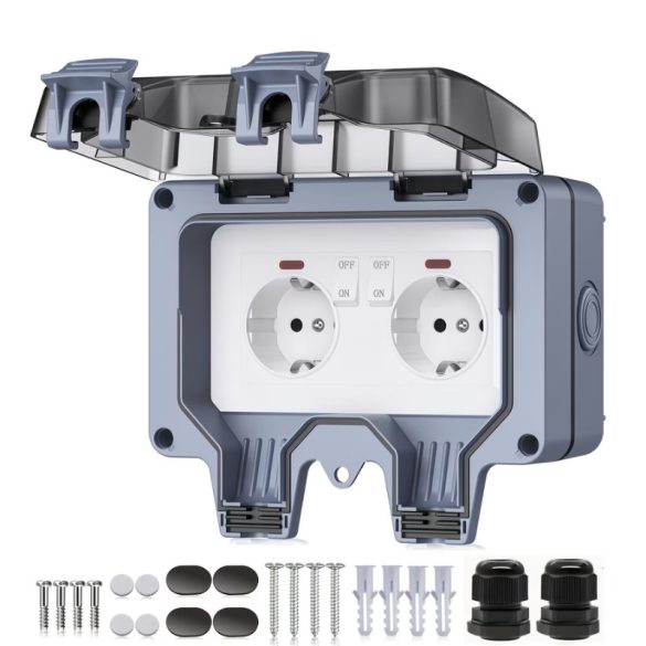IP66 Kültéri Dupla Fali Csatlakozóaljzat – Kettős Kapcsolóval QD4610603-2