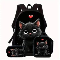   Black Cat 3 részes táska szett – Uniszex hátizsák, tolltartó és ebédtáska szett QJ2307434