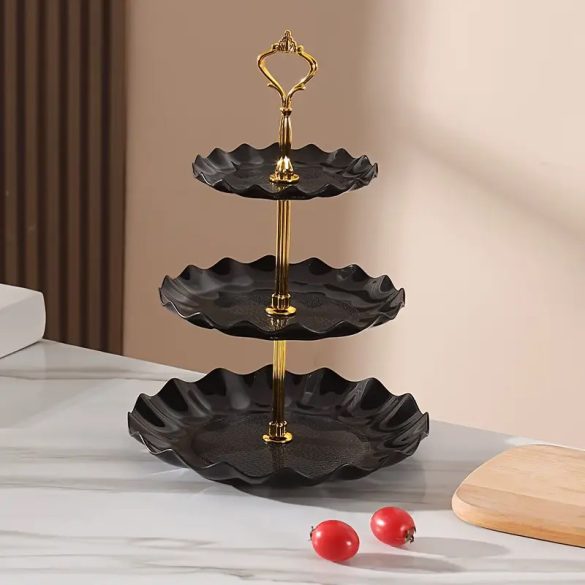 Háromszintes fekete tálalóállvány arany színű vázzal QL1266800-f