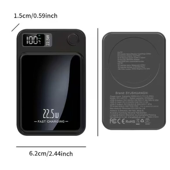 Mágneses vezeték nélküli powerbank 10.000mAh fekete QX150017