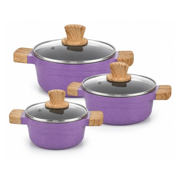 Realchef 6 részes gránit bevonatos edénykészlet üvegfedővel, lila RC-6L