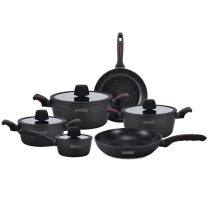   Royalty Line – 10 Részes Indukciós Edénykészlet Márvány Bevonattal szilikon fogantyúval, fekete RL-T10BLK