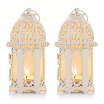   Marokkói stílusú fém gyertyatartó lámpások – 2 darabos készlet, fehér RL147948