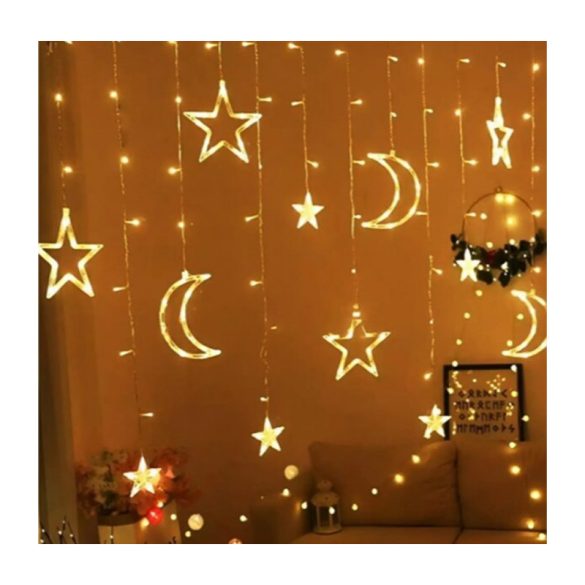3 méteres 168 LED-es melegfehér fényfüggöny csillag és hold formákkal SMCL-001
