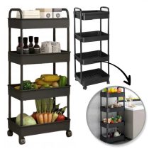   Mozgatható kerekes könyvespolc, 4 szint, fekete, 36x24x84 cm, SZ41