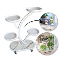 Virágtartó, polc, kerekes fém fehér virágtartó SZ43B