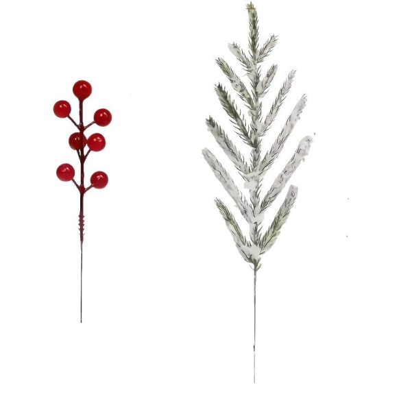30 db mű fenyőág és piros bogyó dekoráció TJ9156439