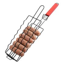   Tapadásmentes hotdog és kolbász grillsütő rács fa nyéllel UA12689076