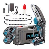   YUNXI Kézi Akkumulátoros Mini Láncfűrész – 6 Hüvelykes, 21V, Dupla Akkumulátor + tartozékok UC2593017