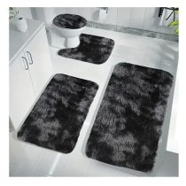4 részes puha fürdőszoba szőnyeg szett fekete UL719812