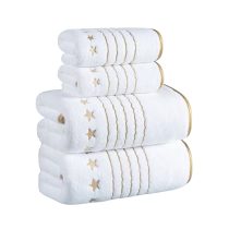   Luxus 4 darabos törölköző készlet – ultra puha, gyorsan száradó csillagmintás (fehér/arany) UU5859896F