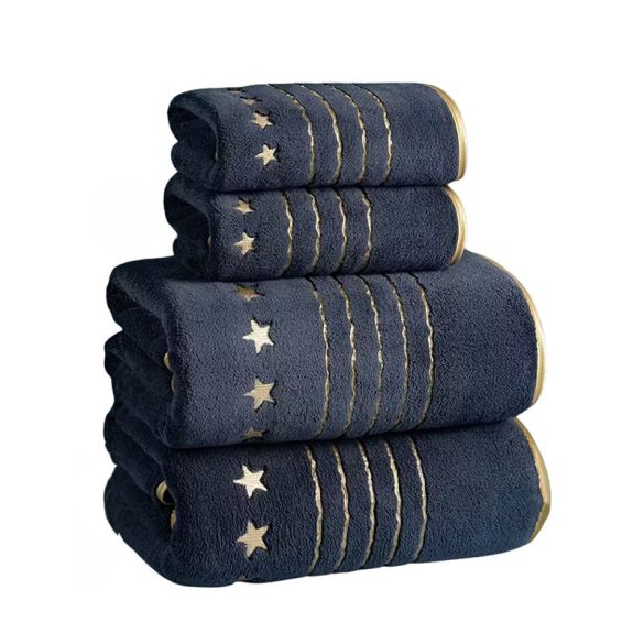 Luxus 4 darabos törölköző készlet – ultra puha, gyorsan száradó csillagmintás (sötétszürke/bézs) UU5859896S