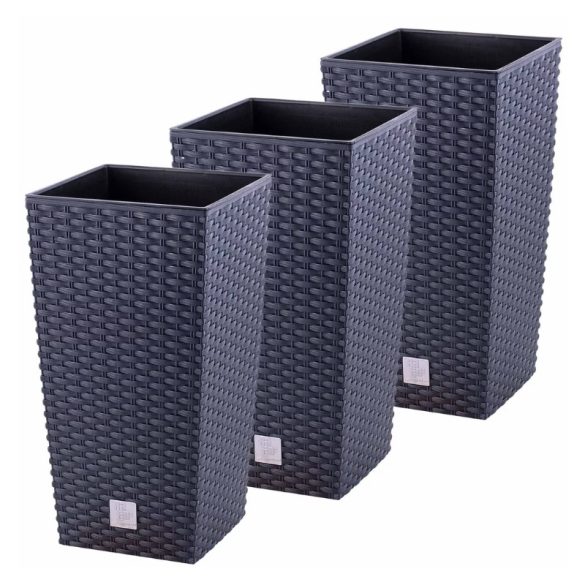 Rattan hatású négyzetes virágcserép szett 3 db 37,6 cm V4MV131Q58