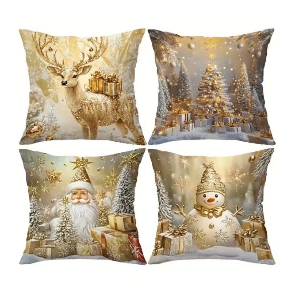 4 db-os Luxus Karácsonyi Párnahuzat Készlet – Arany-Fehér Ünnepi Dekoráció, 40x40 cm VK664259540