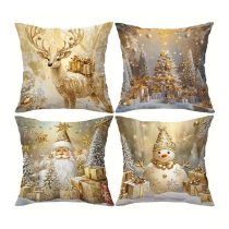   4 db-os Luxus Karácsonyi Párnahuzat Készlet – Arany-Fehér Ünnepi Dekoráció, 50x50 cm VK664259550