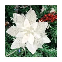   Karácsonyi glitteres virágdísz szett – 15 db, fehér, 14 cm – VT4955153-2