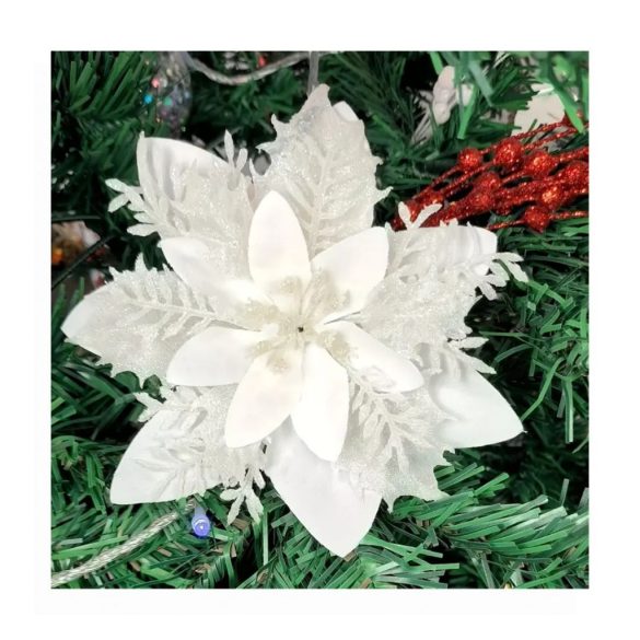 Karácsonyi glitteres virágdísz szett – 15 db, fehér, 14 cm – VT4955153-2