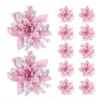   Karácsonyi glitteres virágdísz szett – 15 db, rózsaszín, 14 cm – VT4955153-5