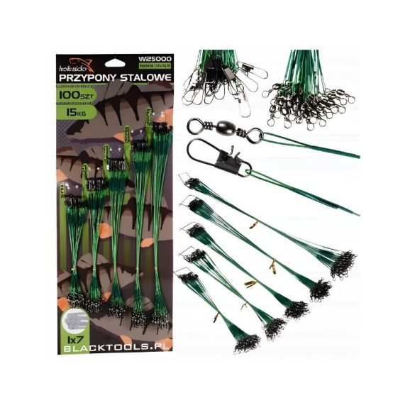 Hokkaido acél előkék csukázáshoz 100db 5 méretben 15-28cm W25000-Z