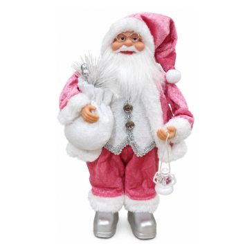   Dekorációs Mikulás figura, rózsaszín-fehér, 30 cm WC8221266-2