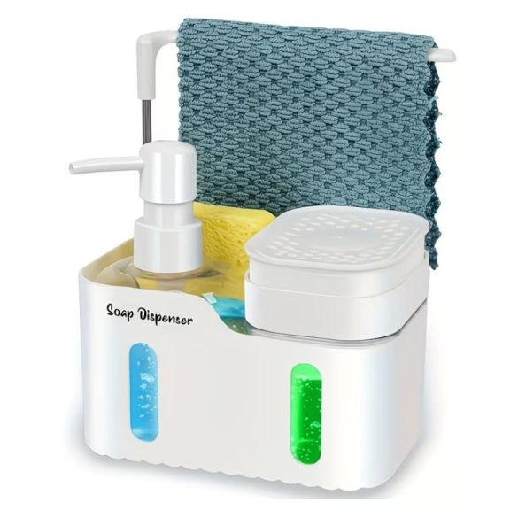 Mosogatószer-adagoló konyhai mosogatóállomás szivacstartóval - Fehér WX7379253-2