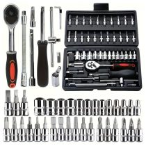   46 darabos autójavító szerszámkészlet – Fekete tárolódoboz XD21172