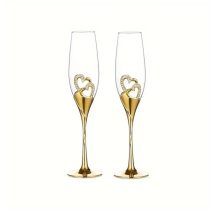   Esküvői pezsgőspohár szett arany  szív motívummal – 200 ml XK277624-a