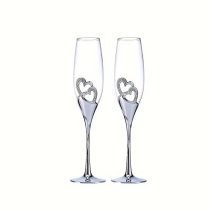   Esküvői pezsgőspohár szett ezüst szív motívummal – 200 ml XK277624