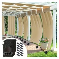   12 db Erős Szélálló Kültéri Függöny Súlyok Klipszekkel – Bézs XM1248295