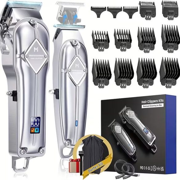 Professzionális Hajnyíró és Szakállvágó Szett – LCD Kijelzős, Ezüst Kivitel XW6169003