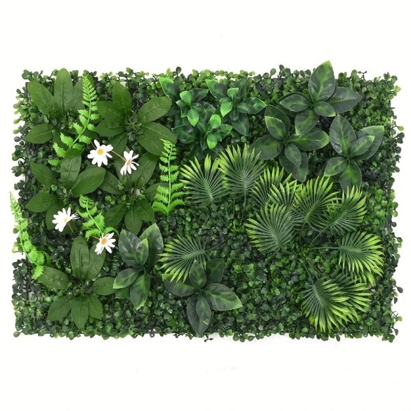 Mesterséges Zöld Növényfal Panel – Élethű Páfrányokkal és Virágokkal, 40 × 60 cm YC1823562 