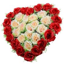   Piros és Krém Színű Szív Alakú Műrózsa Koszorú YC8100031-2